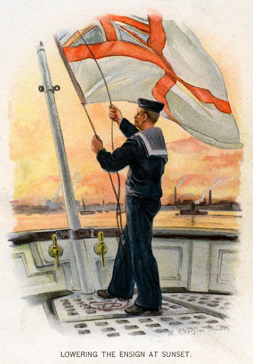 Senking av fenriken ved solnedgang, c1890-c1893. av William Christian Symons