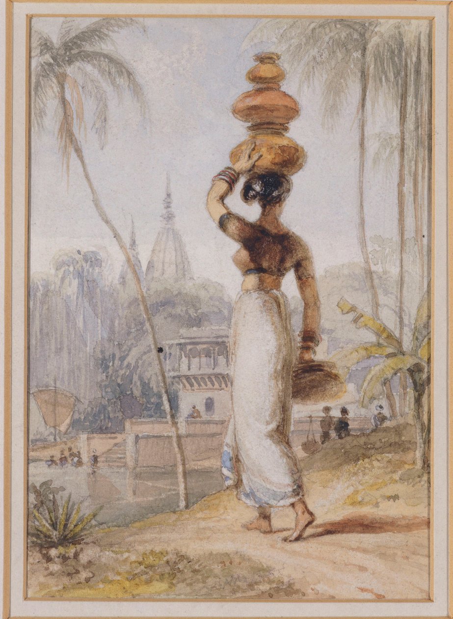 En hinduisk kvinne som bærer en vannkrukke av William Daniell