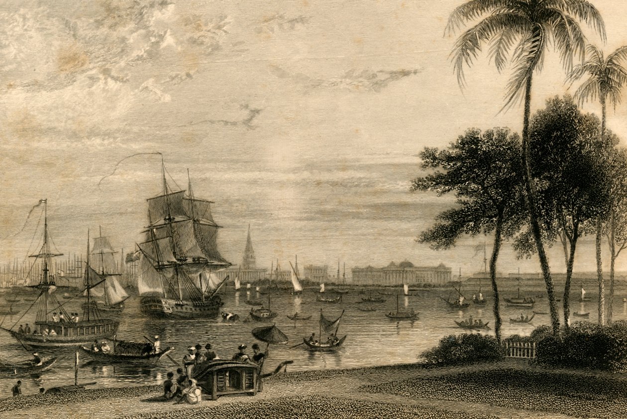 Calcutta, fra Garden house reach, 1835. av William Daniell