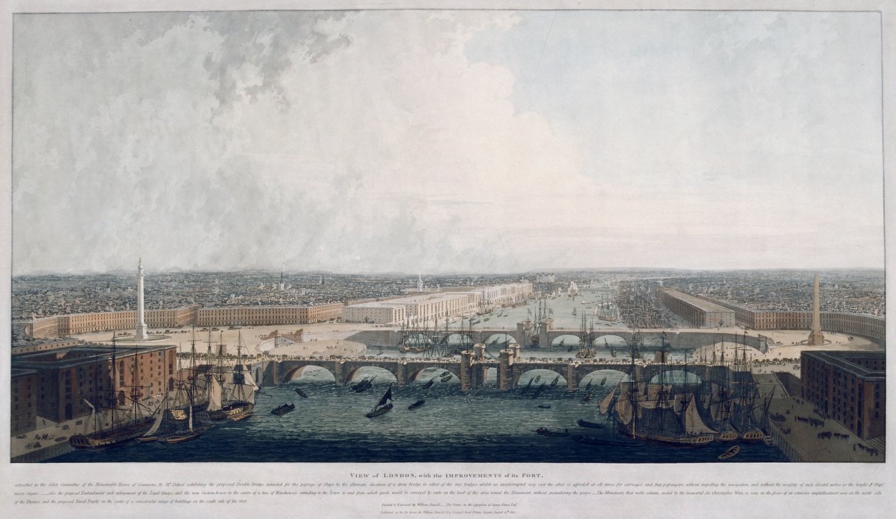 Foreslått London Bridge, London, 1802. av William Daniell