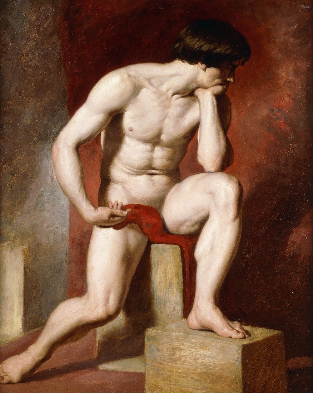 En naken mann, sittende i full lengde, av William Etty