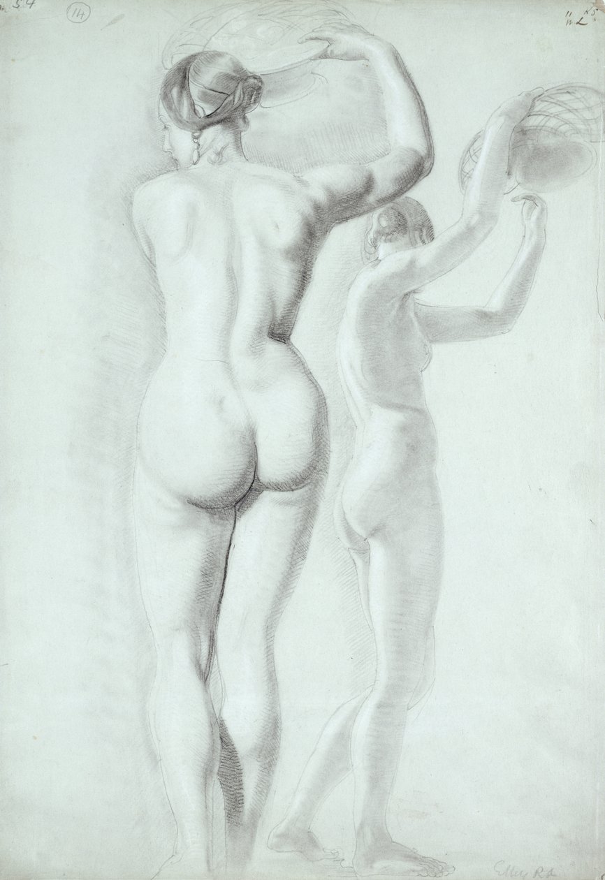 Figurstudier (blyant på papir) av William Etty