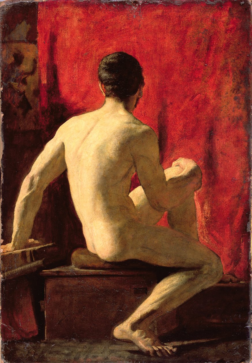 Sittende mannlig modell (olje på kvernbrett) av William Etty