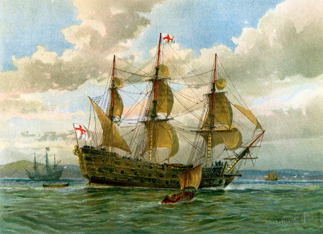 Royal Navy kampskip, c1650 c1890-c1893. av William Frederick Mitchell