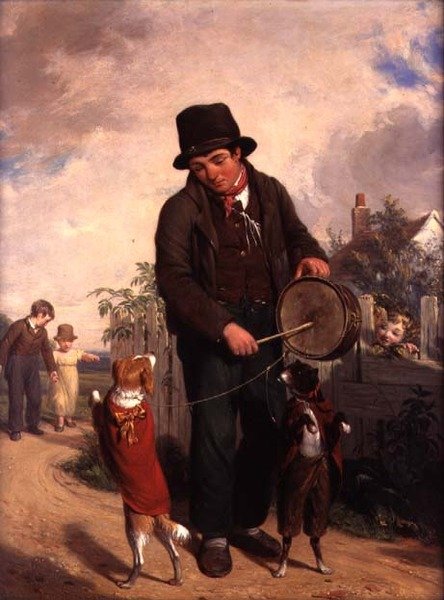 The Strolling Player (olje på panel) av William Frederick Witherington