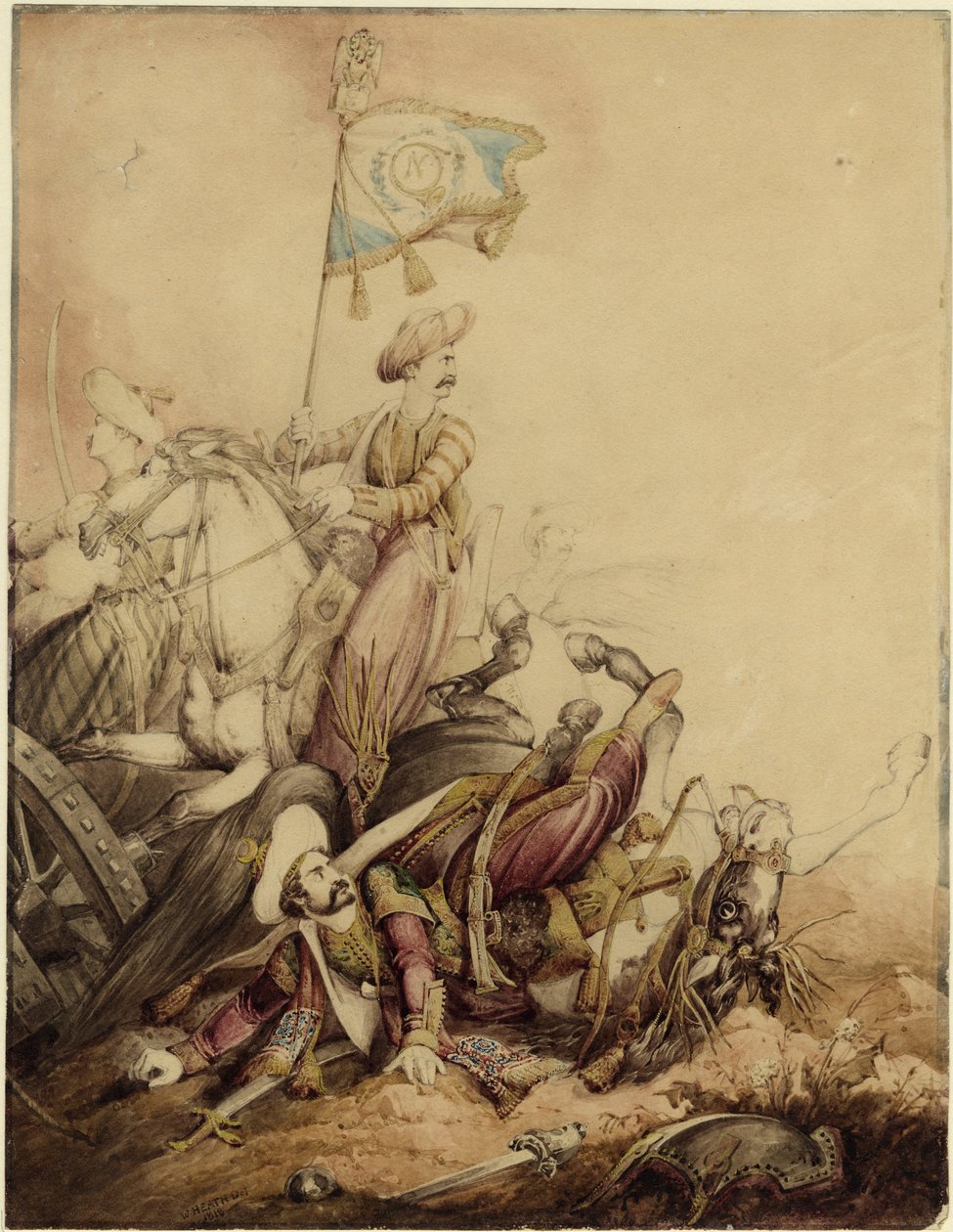 Mamluk fanebærer i kamp, 1818 av William Heath