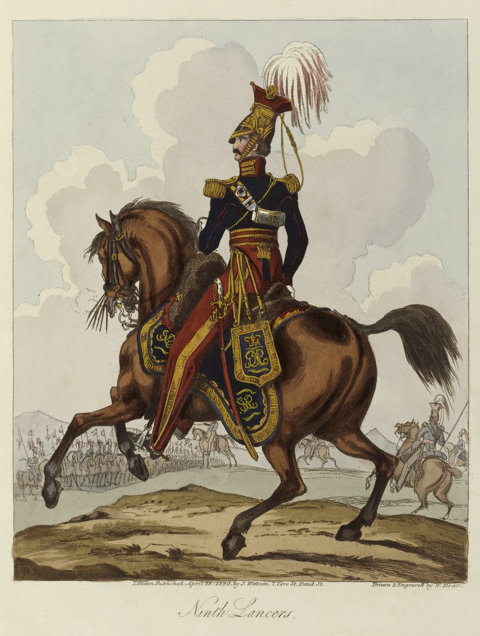 Niende husarer, 1820 (farget akvatint) av William Heath