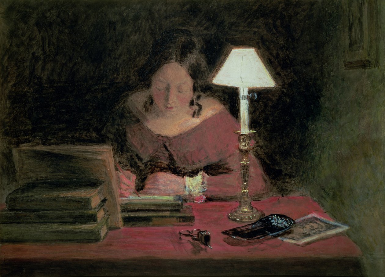 Girl Writing by Lamplight, ca. 1850 av William Henry Hunt