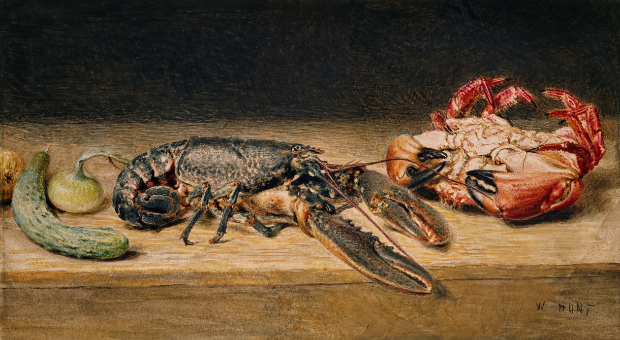 Hummer, krabbe og agurk, 1827 av William Henry Hunt