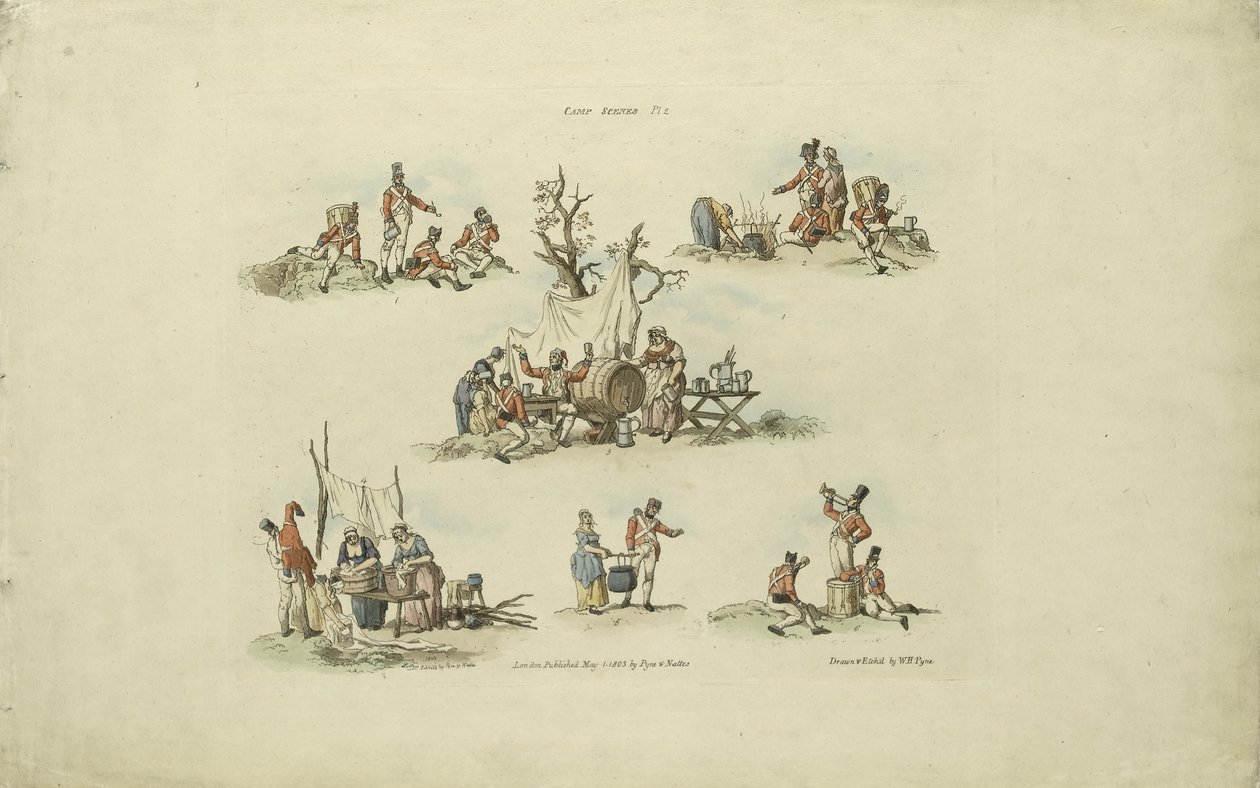 Camp Scenes, 1803 (farget etsning) av William Henry after Pyne