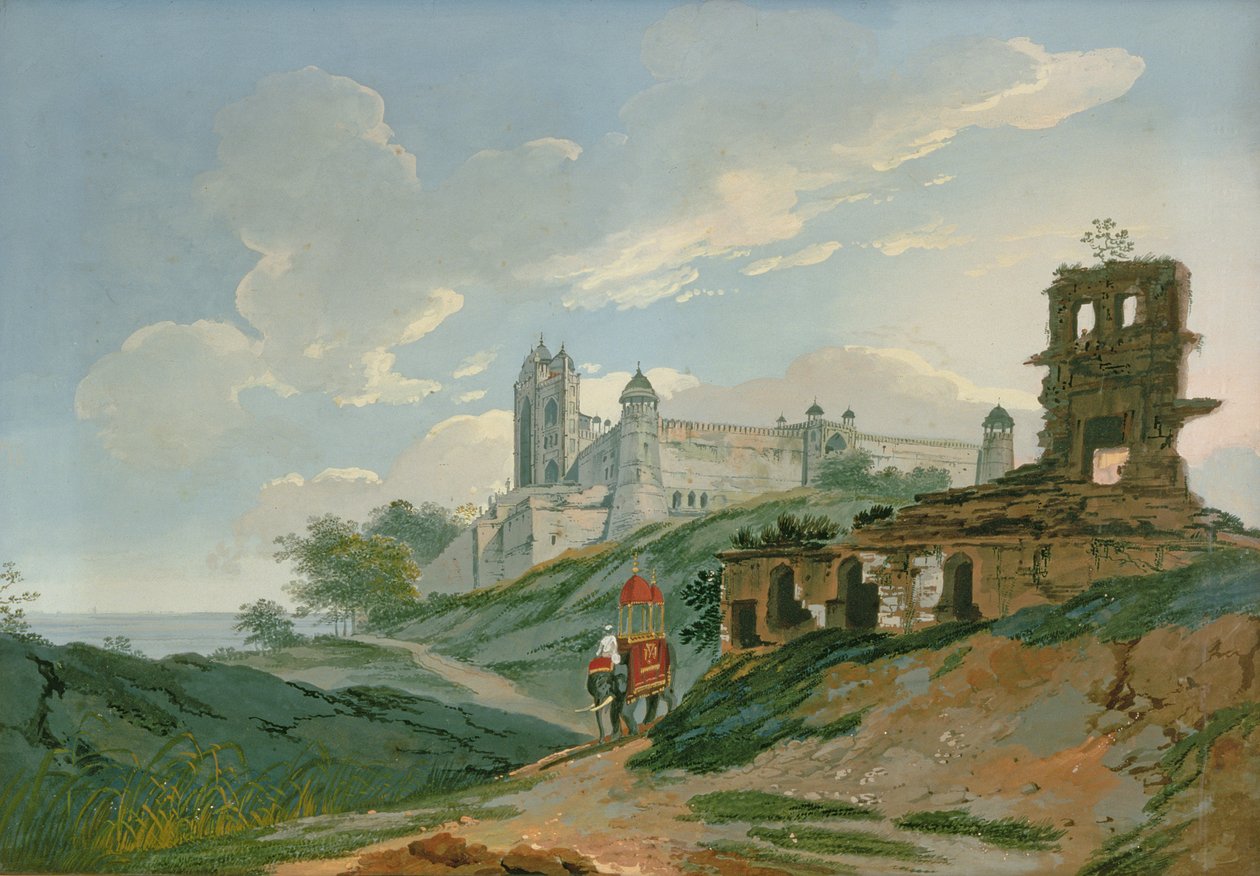 Fatehpur Sikri Palace (gouache på lerret) av William Hodges