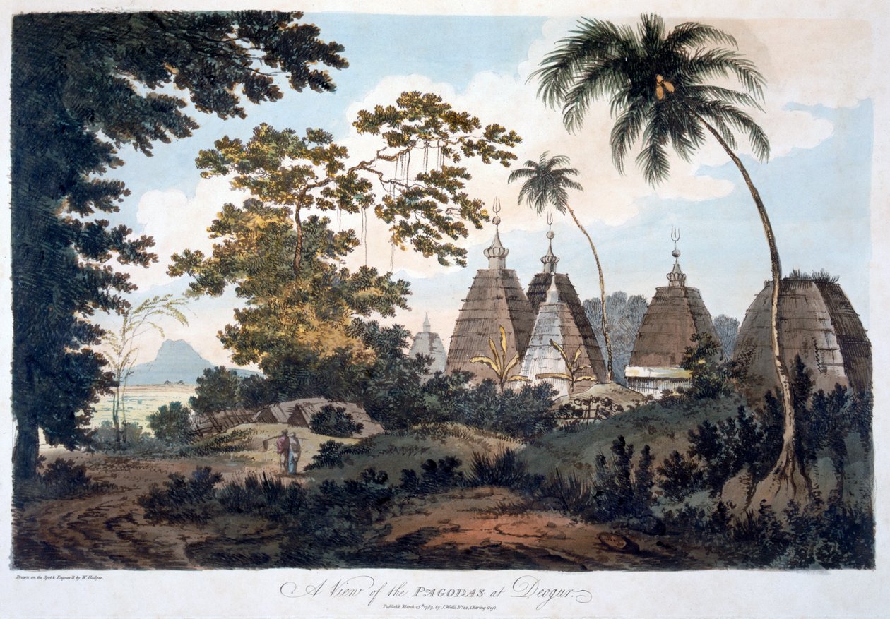 Pagoder i Deogur, 1787 (akvatint) av William Hodges