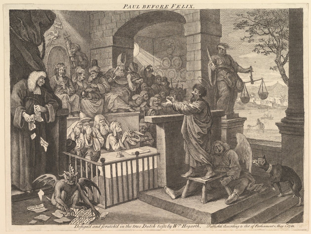 Paul Before Felix Burlesqued, mai 1751. av William Hogarth