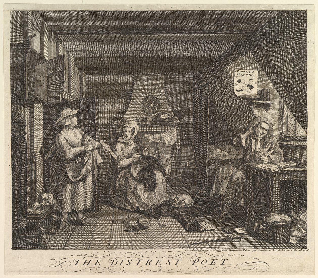 The Distrest Poet, 15. desember 1740. av William Hogarth