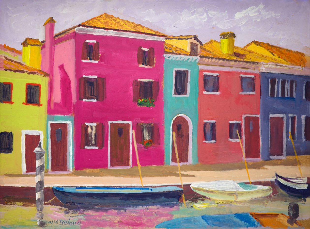 Vakker Burano (olje om bord) av William Ireland