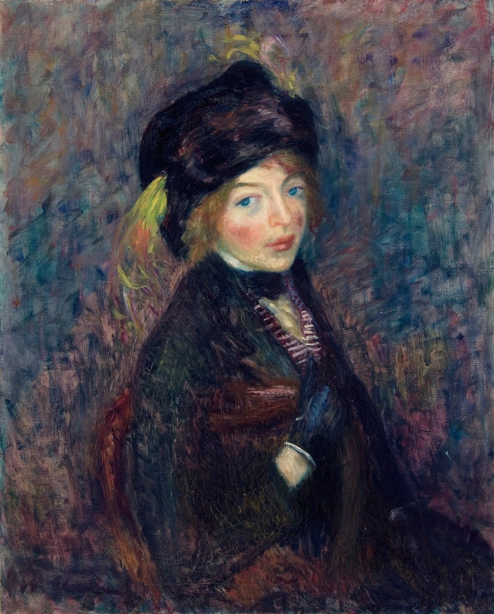 Head of Girl, Feather in Turban av William James Glackens