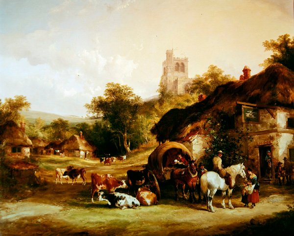 The Swan Inn (olje på panel) av William Joseph Shayer