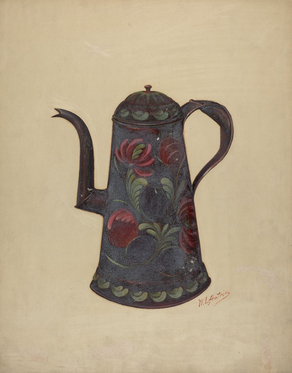 Toleware kaffekanne, ca. 1936. av William L Antrim