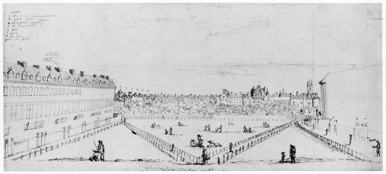 Lincolns Inn Fields, ca. 1660 (penn- og blekktegning) av William Lodge