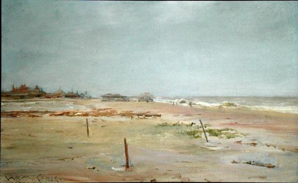 Strandscene (olje på panel) av William Merritt Chase