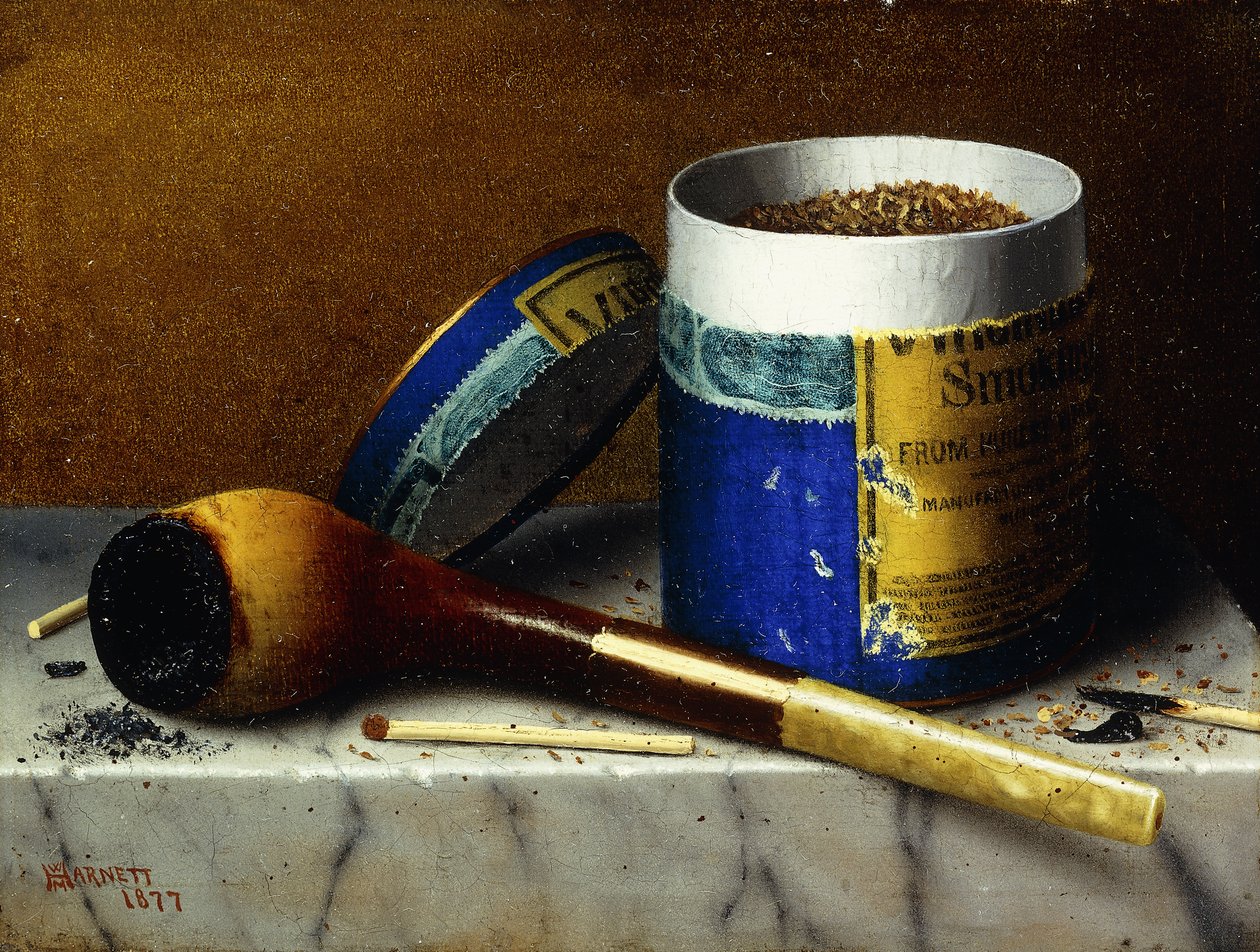 Tobakk og pipe, 1877 av William Michael Harnett