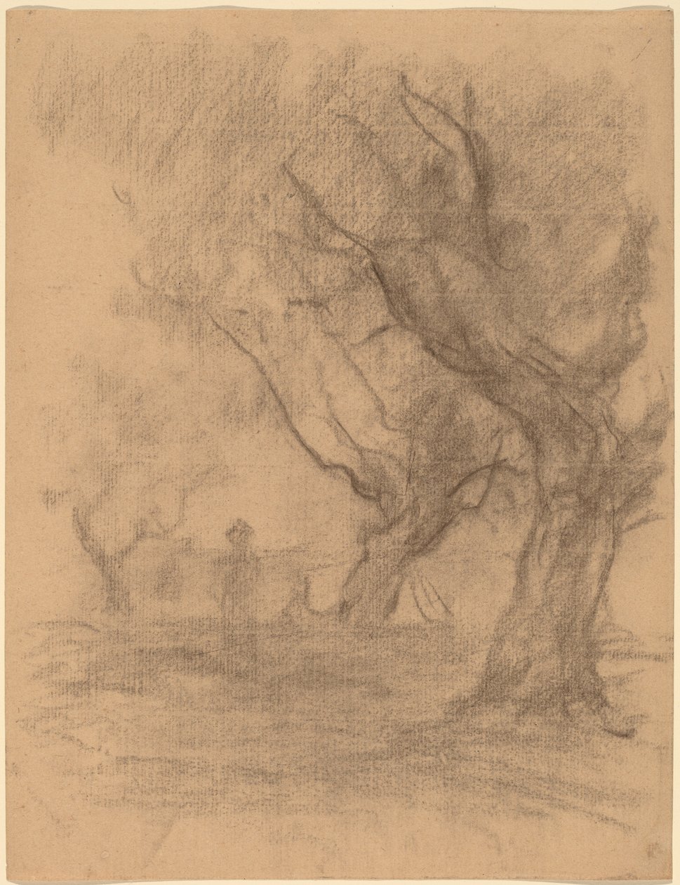 Kvinne som står under to trær av William Morris Hunt