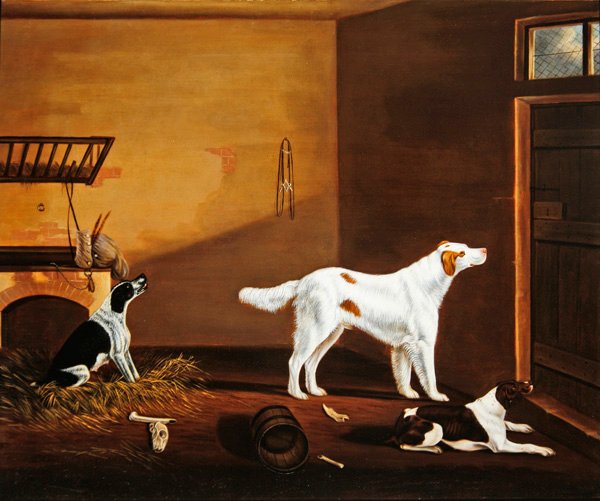 Tre hunder i en stall av William Nedham