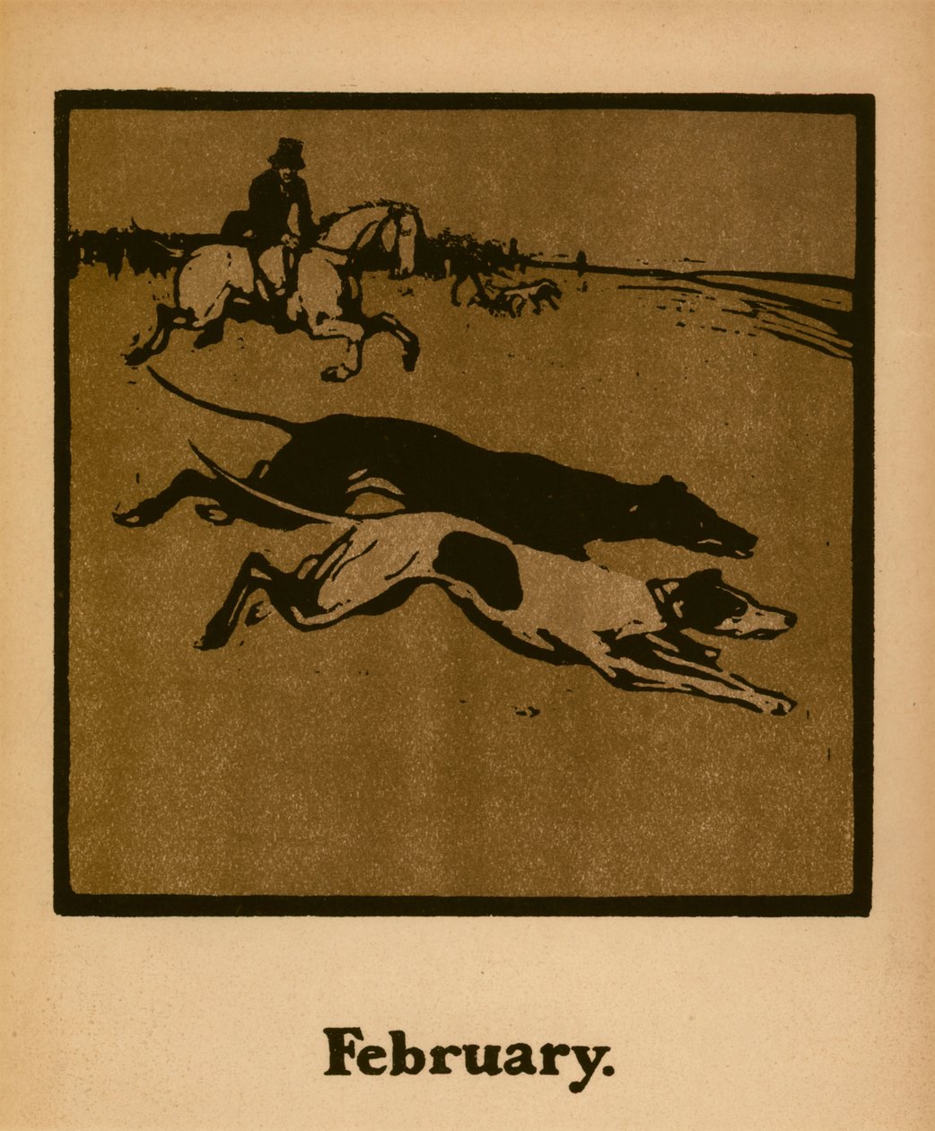 Coursing (februar), ca. 1898 (farge litho) av William Nicholson