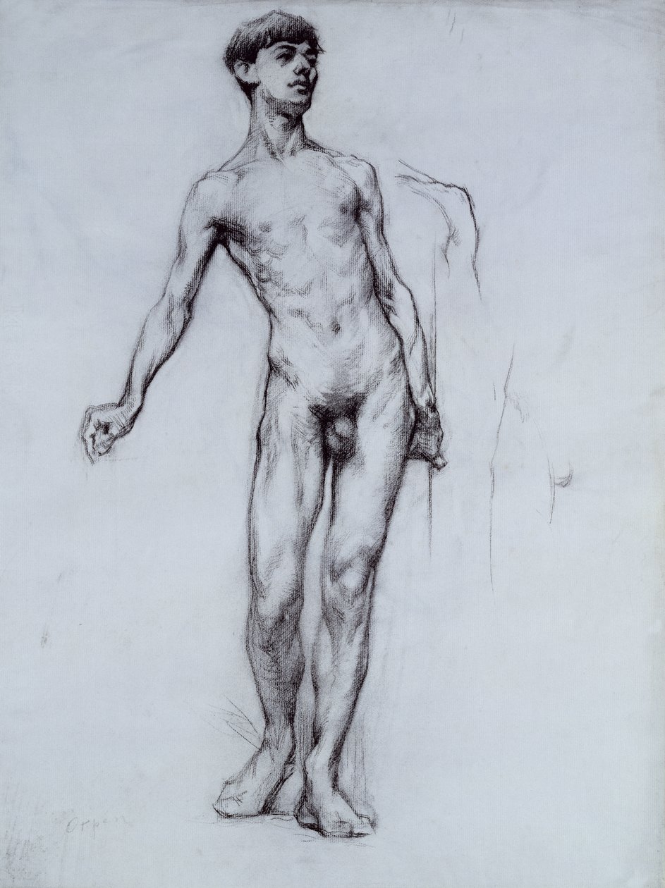 Naken ung mann (blyant på papir) av William Orpen