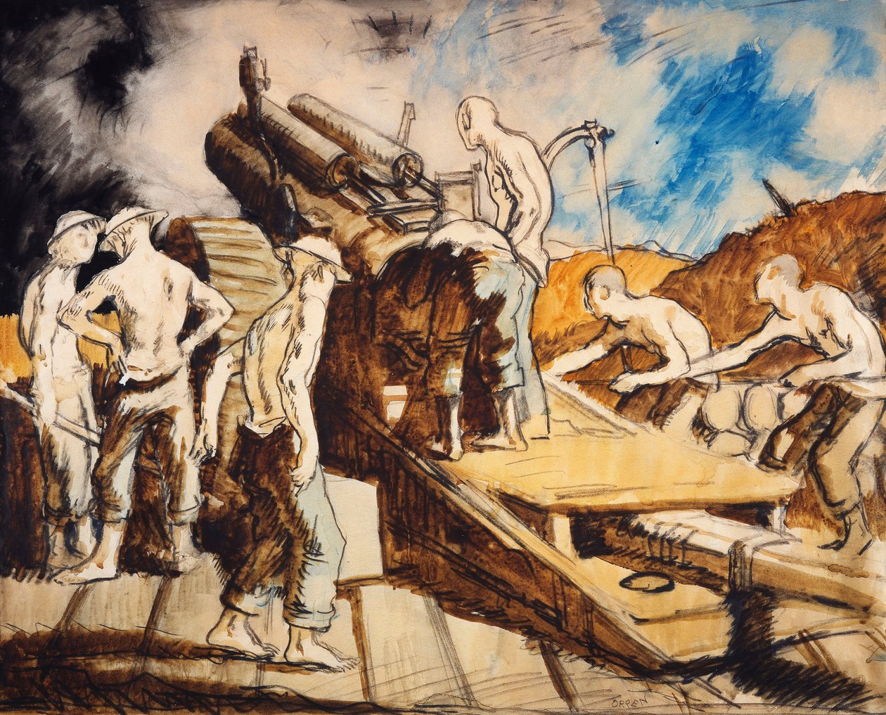 The Howitzer in Action, ca. 1917 av William Orpen