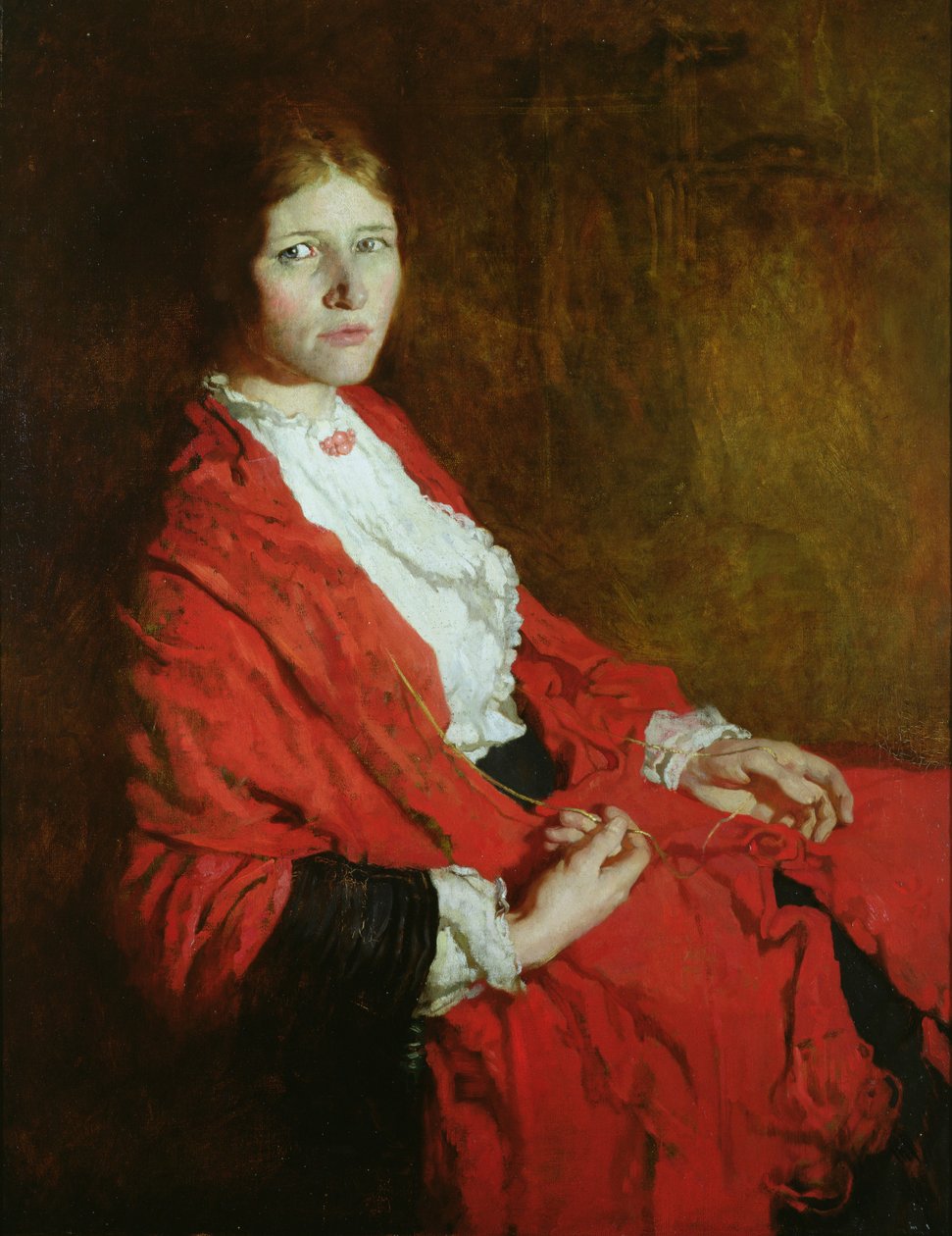 Det røde skjerfet (olje på lerret) av William Orpen