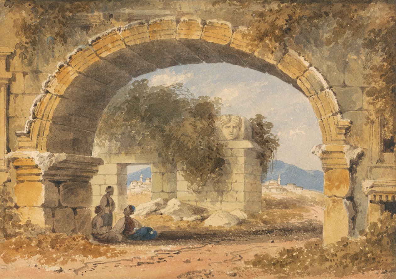 Figurer som sitter under en steinbue av William Page
