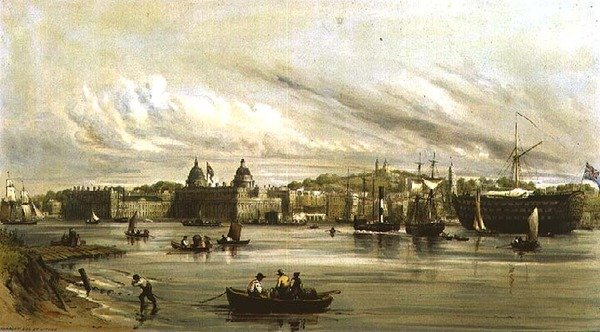 Greenwich and the Dreadnought (litho) av William Parrott