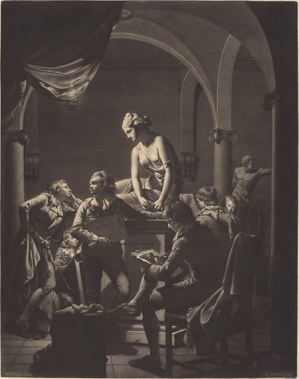 An Academy av Lamplight av William Pether after Joseph Wright