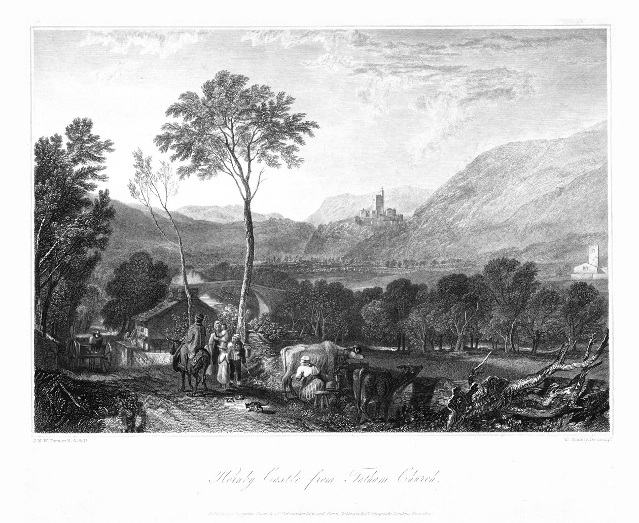 Hornby Castle fra Tatham Church, c1822. av William Radclyffe