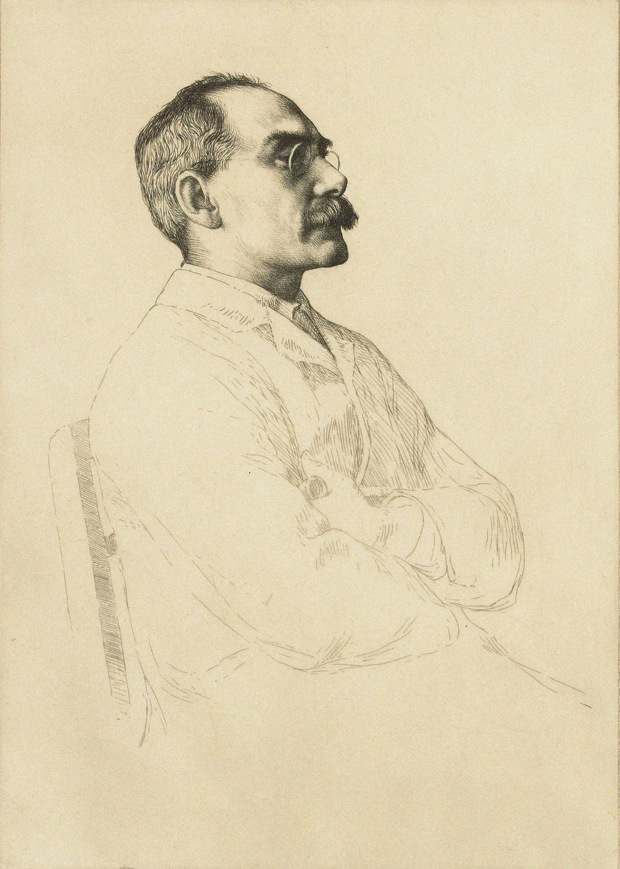 Portrett av Rudyard Kipling 1865-1936. av William Strang