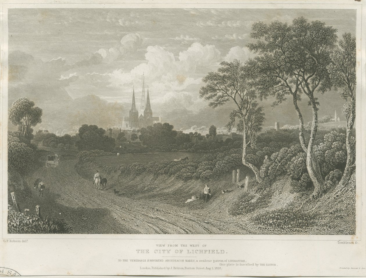 Lichfield Cathedral - West View av William Tombleson