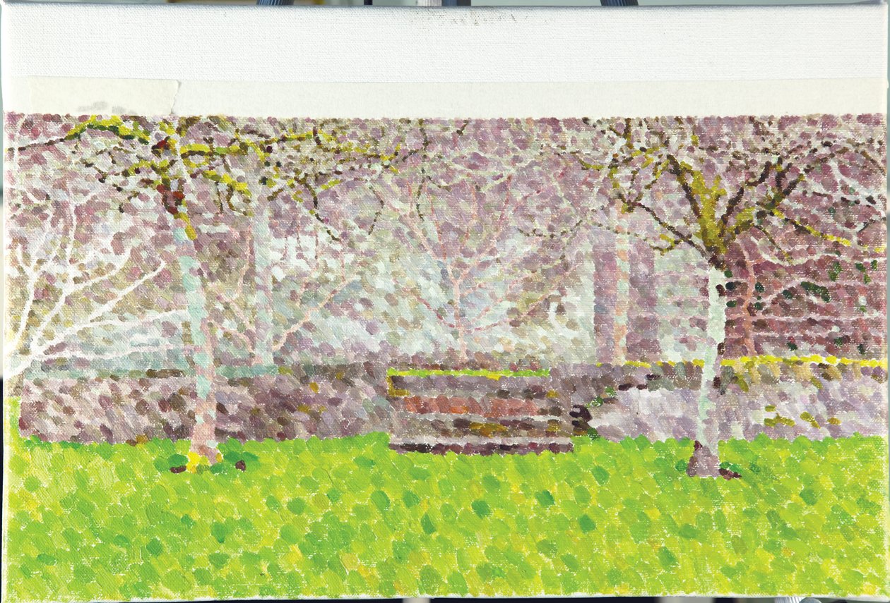 Orchard in Winter, 2014 (Olje på lerret) av William Wilkins