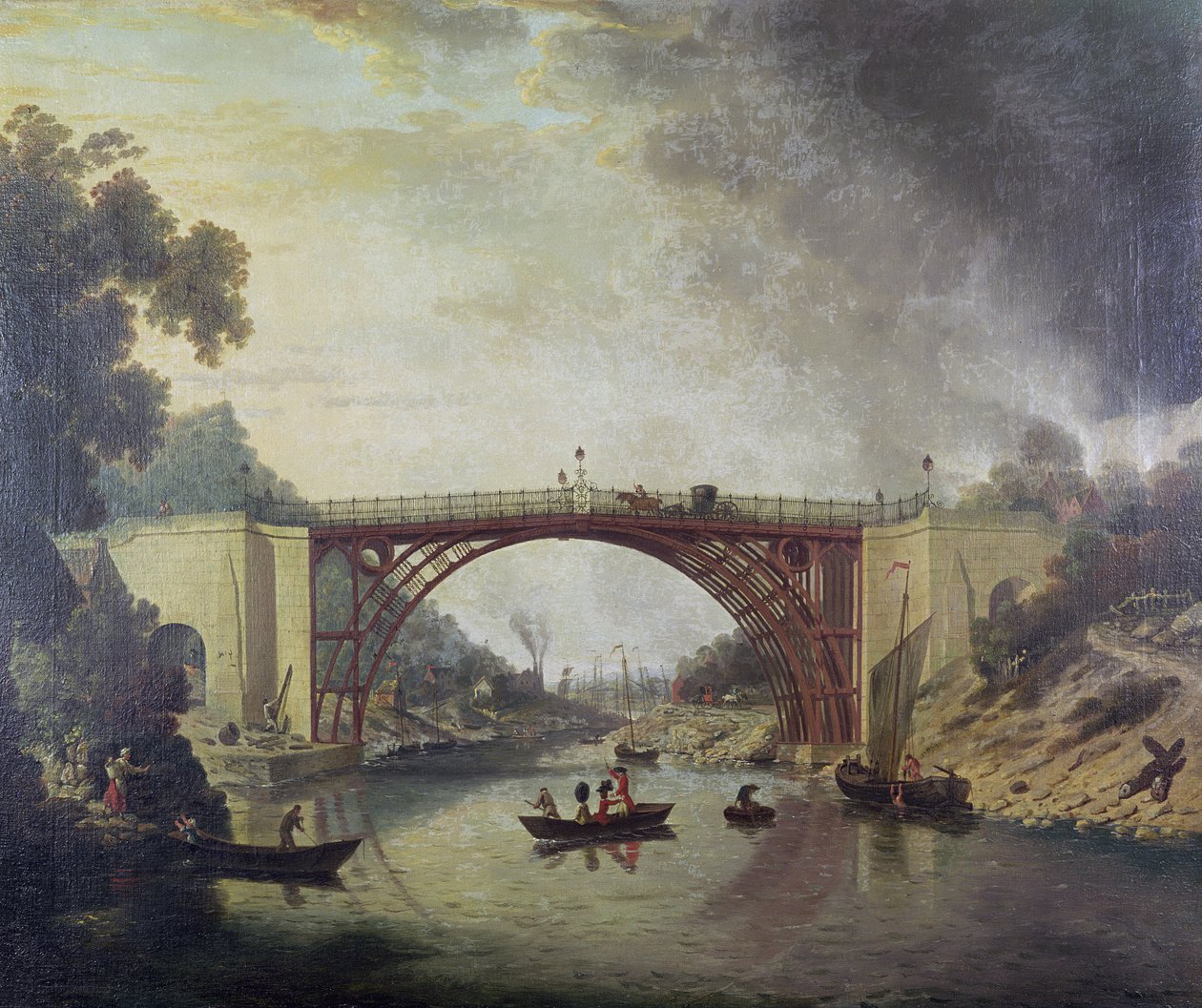 Cast Iron Bridge nær Coalbrookdale, ca. 1780 av William Williams