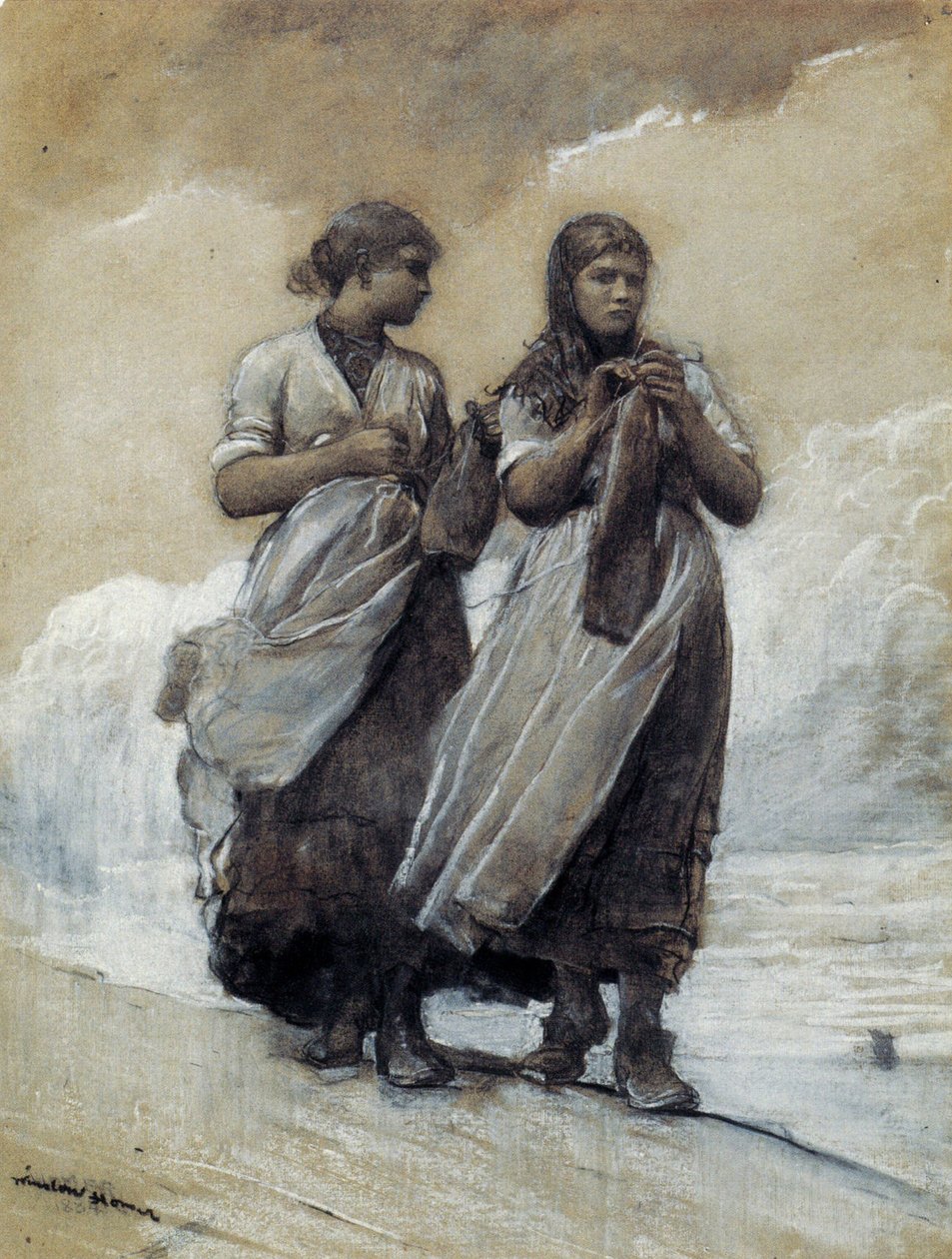 Fisher Girls on Shore, Tynemouth av Winslow Homer