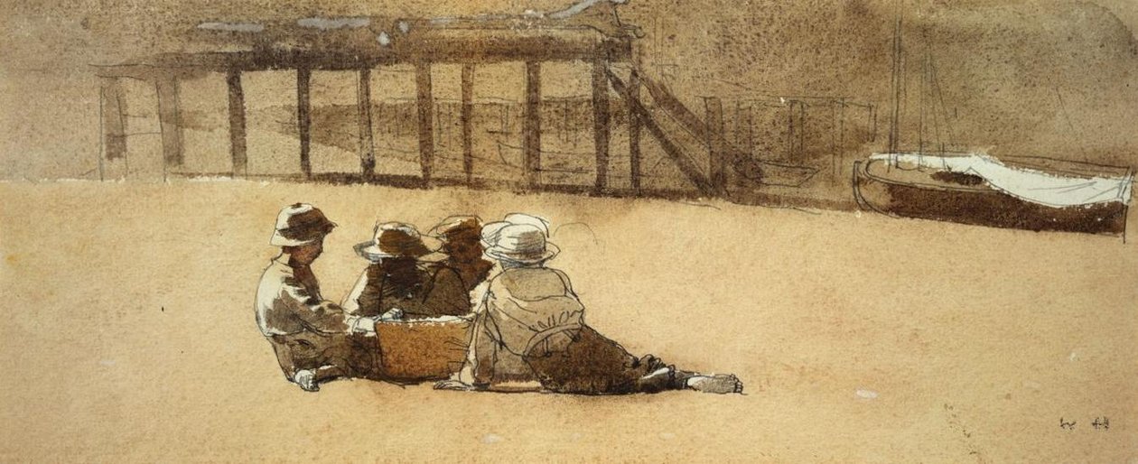 Fire gutter på en strand av Winslow Homer