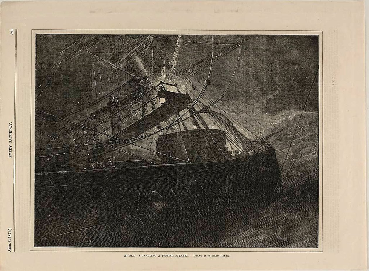 Til sjøs—Signaliserer en passerende dampbåt av Winslow Homer