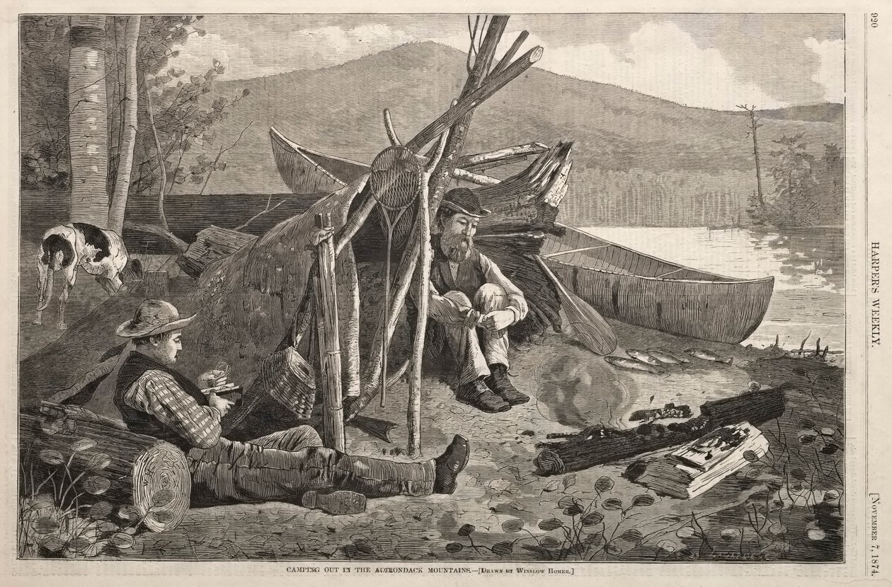 Camping ute i Adirondack-fjellene, 1874. av Winslow Homer