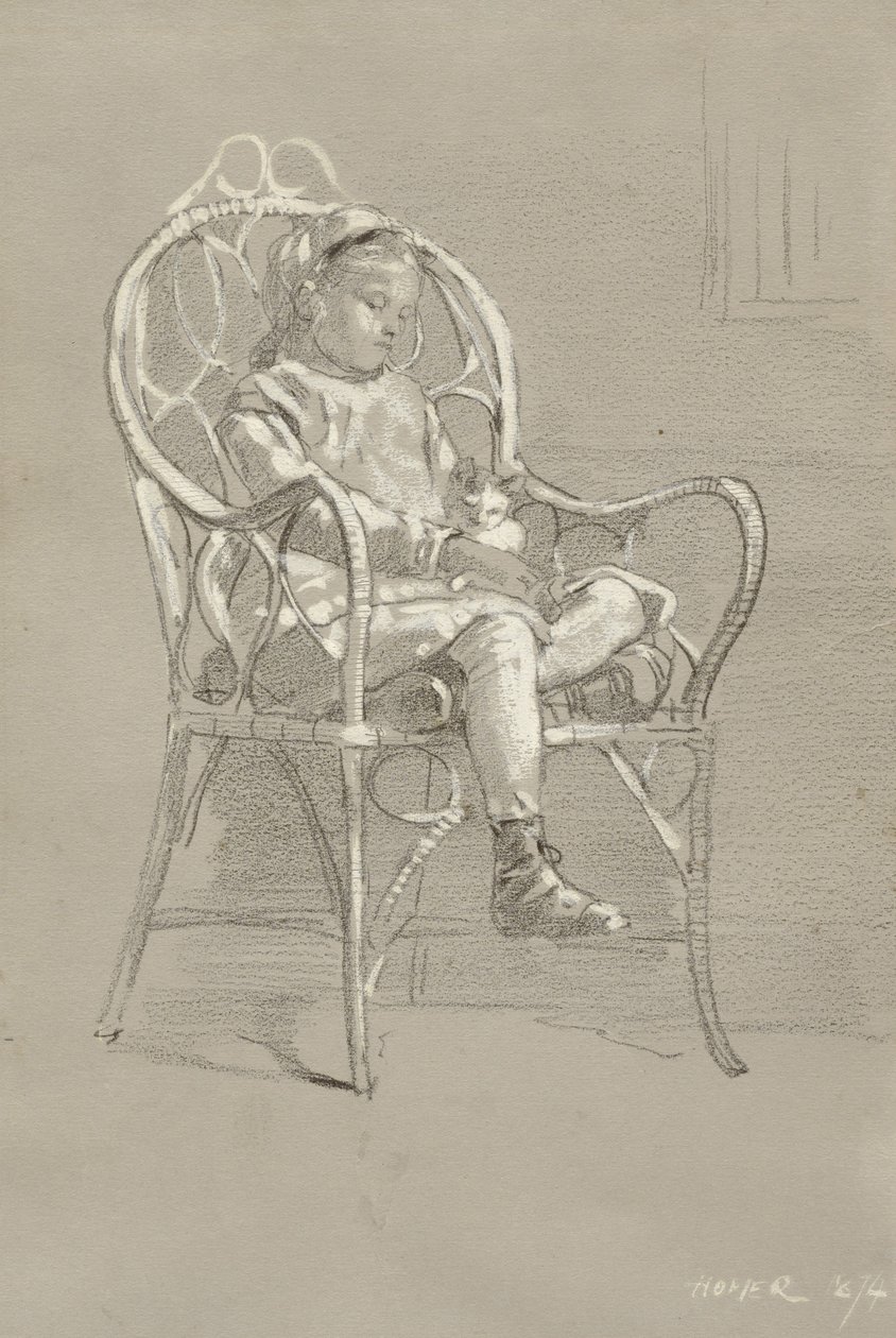 Barn sitter i kurvstol, 1874 av Winslow Homer