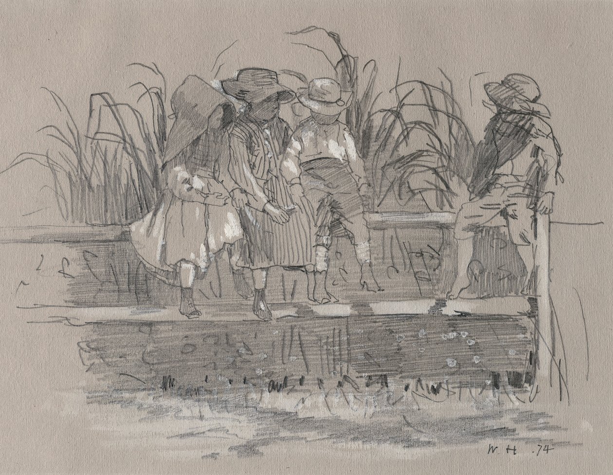 Barn som sitter på et gjerde av Winslow Homer