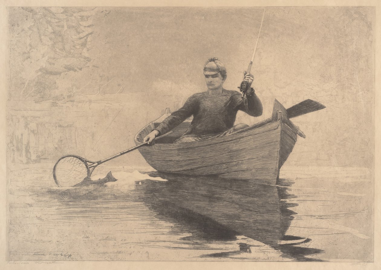 Fluefiske, Saranac Lake, 1889 av Winslow Homer