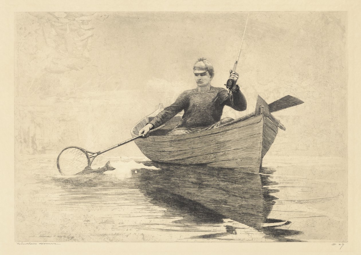 Fluefiske, Saranac Lake, 1889 av Winslow Homer