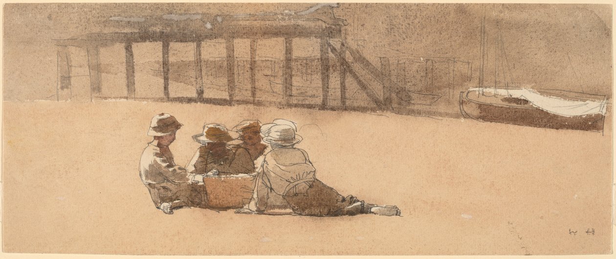 Fire gutter på en strand av Winslow Homer