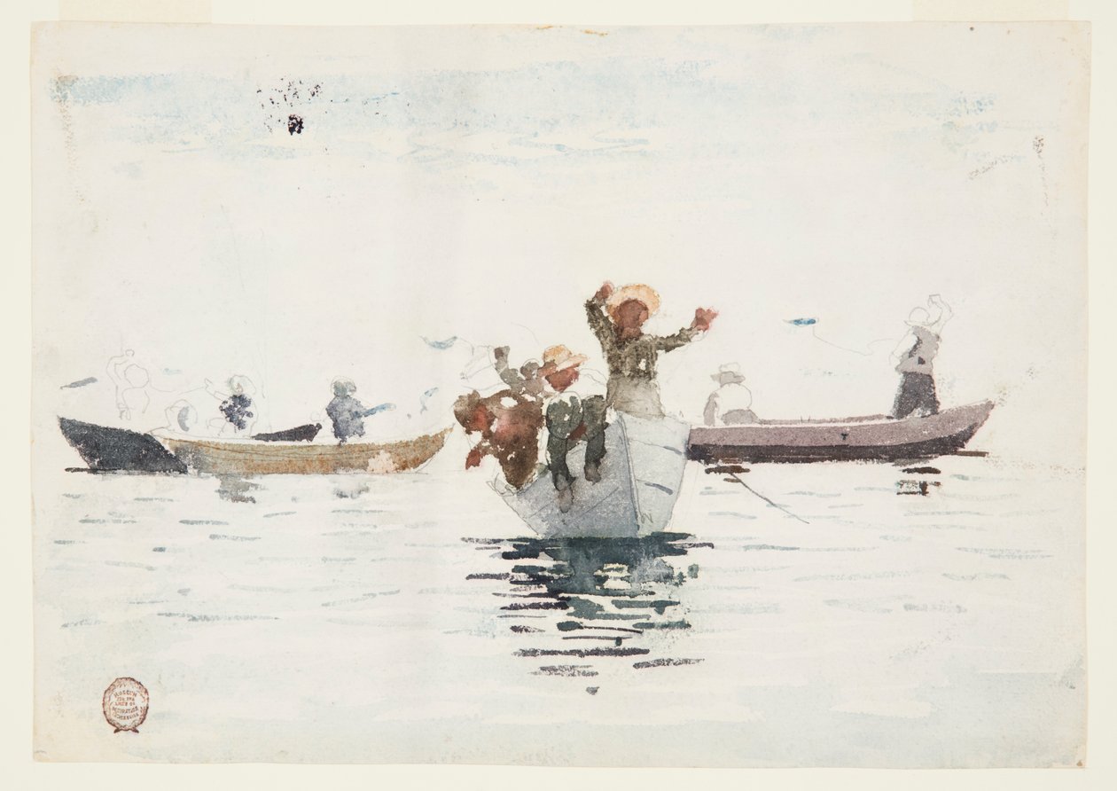 Fire robåter med barn av Winslow Homer