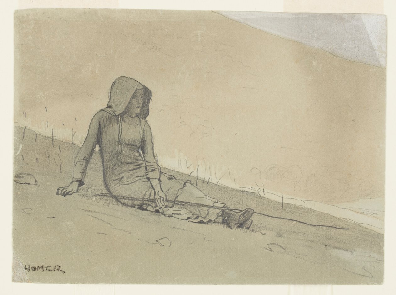 Jente sitter på en åsside av Winslow Homer